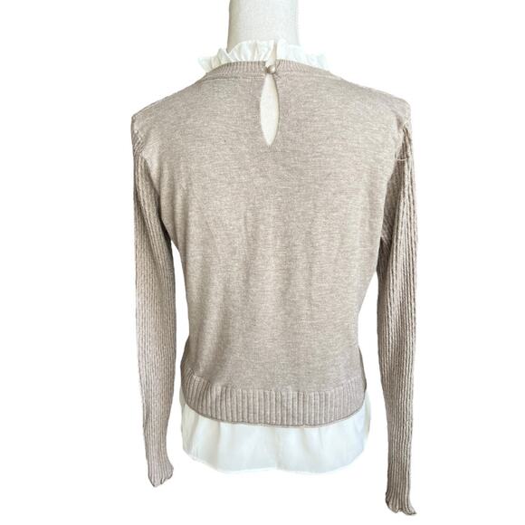 Sioni Tan ruffle Neck Sweater ribbed preppy mixed media heather mocha academia - Picture 6 of 8